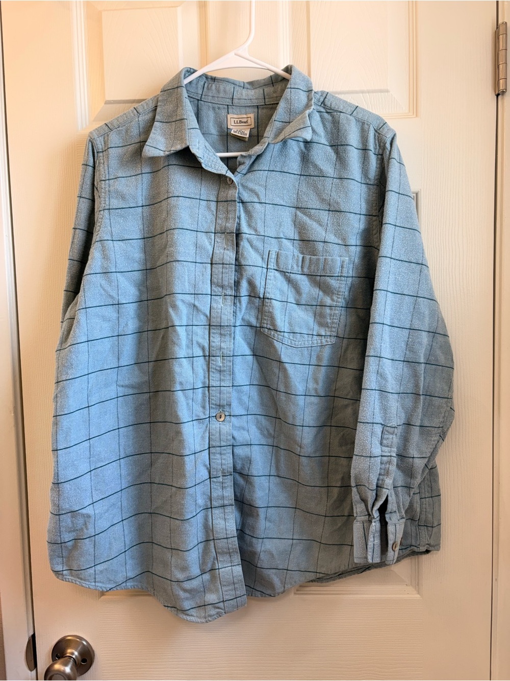 L.L. Bean Light Blue Windowpane Casual Button-Down Shirt